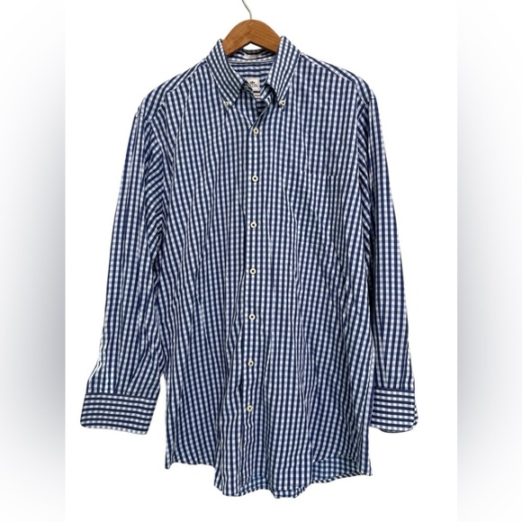 Peter Millar Dress Shirt Men's Blue Gingham Weekender Finish Button Down - Picture 1 of 6